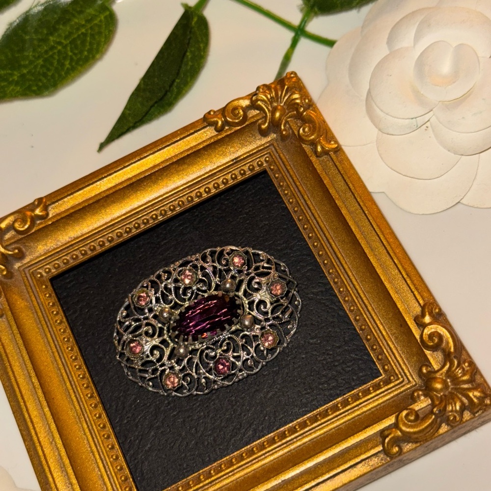 Vintage Victorian Silver Glass Amethyst Antique Brooch - Picture 3 of 16